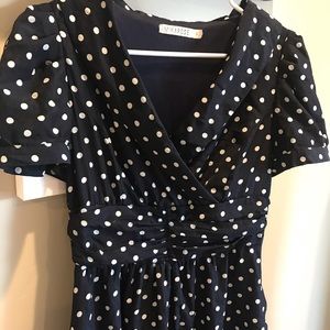 Navy and white polka dot dress